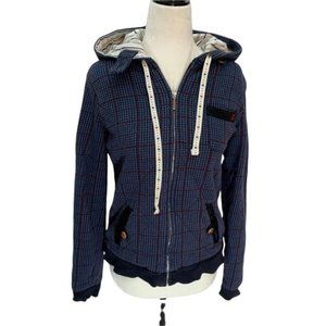 Hurley Quilted Fully Lined Blue  Zip Up Bomber Jacket Hoodie Size S